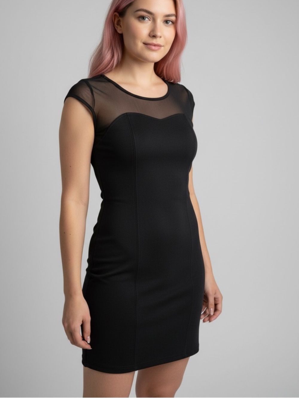 Charlotte Russe Black Bodycon Mini Dress Sheer Mesh Top Size M